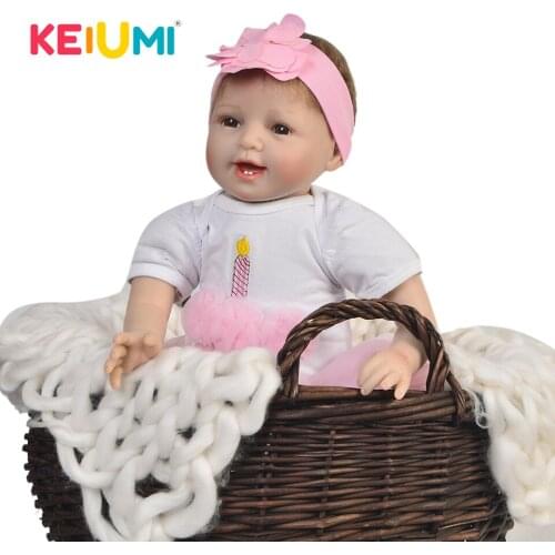 KEIUMI 22 Inch Soft Silicone Reborn Baby Dolls 55 cm Real Like Smiling Reborn Menina Fashion Kids Playmate PP Cotton Body Doll