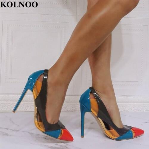 Kolnoo Handmade New Ladies Stiletto Heels Pumps Muilticolored Patchwork Party Prom Shoes Real Photos Evening Fashion Court Shoes
