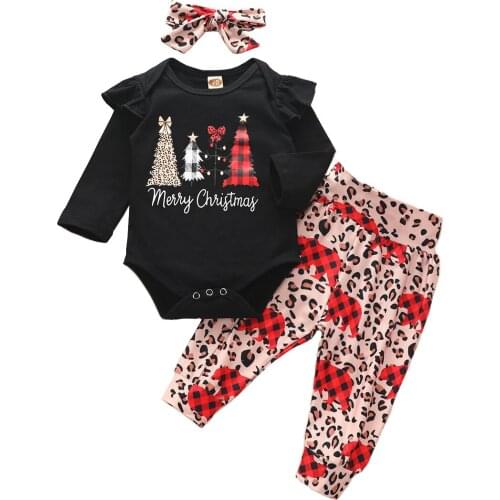 3 Pcs Baby Girls Boys Christmas Sets Long Sleeve Romper Print Print Headband Infant Toddler Newborn Autumn Winter Set Outfits