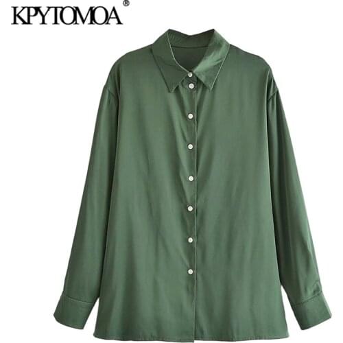 KPYTOMOA Women 2021 Fashion Soft Touch Loose Blouses Vintage Long Sleeve Button-up Female Shirts Blusas Chic Tops