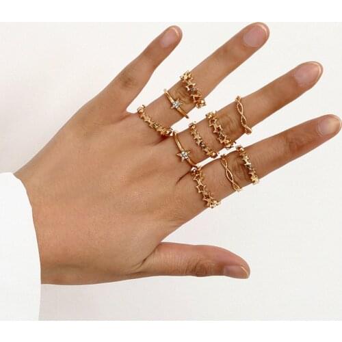 Fashion 9-piece combination rings with geometry star skeleton zircon alloy for women party gifts 2020