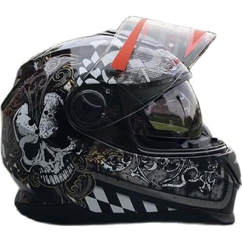 Skull Double Lens Helmet Motorcycle Helmet With Inner Sun Visor Men And Women Modular Casco Female Hat
