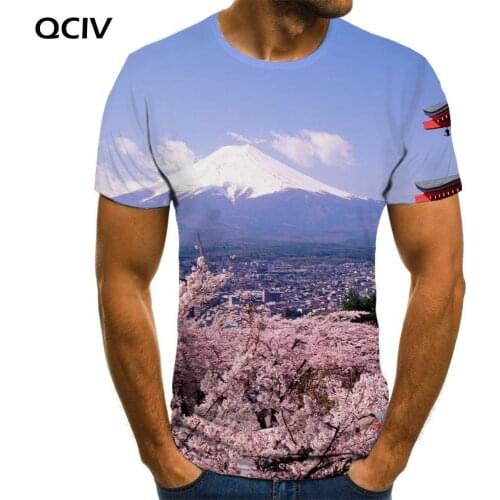 QCIV Brand Landscape T-shirt Men Cherry Blossoms Tshirt Printed Romantic Tshirts Casual Love Anime Clothes Mens Clothing Hip hop