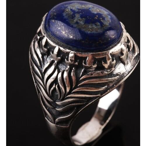 UM US JEWELRY Lapis Gemstone 925 Sterling Silver Men Ring
