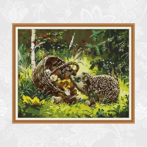 Joy sunday Little hedgehog Cross Stitch kits Print on Canvas 14CT 11CT Cross-stitch Needlework Handmade Crafts Embroidery Sets