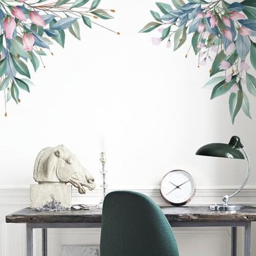 Pink Rose Flowers Wall Stickers For Living Room Bedroom Wall Decor Vinyl Pvc Leaf Wall Decals Art Murals Poster Home Decoration