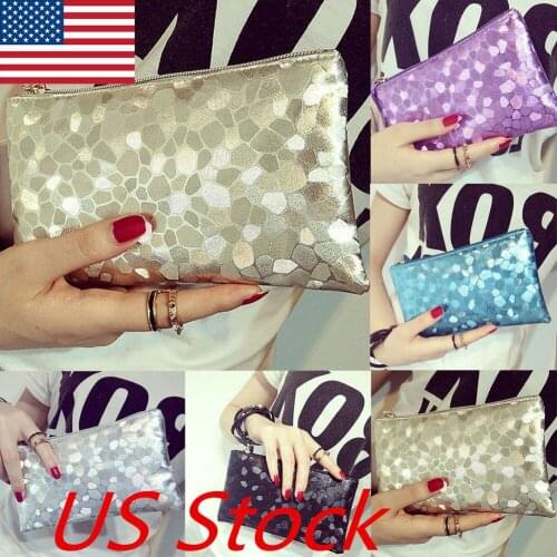 New Womens Fashion Glitter Sparkling Sequins Handbag Evening Party Envelope Clutch Bag Wallet Purse