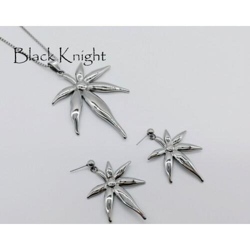 New Maple leaf jewelry set Silver color stainless steel Maple leaf pendant necklace earrings womens fashion jewelry set BLKN0571
