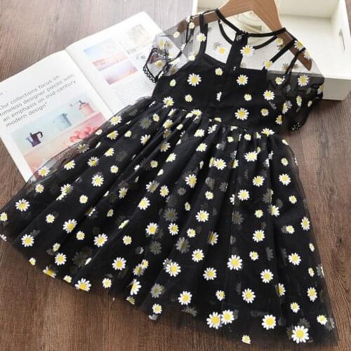 Girls' Dresses 2021 New Fashion Short-sleeve Little Daisy Print Princess Dress Childrens Clothes Summer Clothes