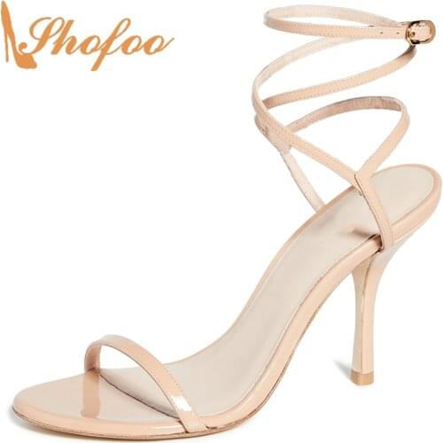 Nude High Stilettos Sandals Woman Thin Heels Cross-Tied Buckle Strap Large Size 11 15 For Ladies Summer Footwear Fashion Mature