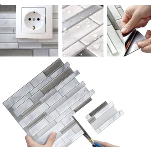 Removable Wall Sticker Carrara Marble 3D Effect Wallpaper Waterproof Adhesive Tile DIY Wallpapers for Kitchen Bathroom Kitchen