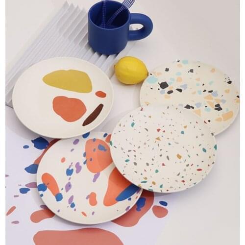 Bamboo Fiber Plate Hand-Painted Dinner Plate Environmentally Friendly Biodegradable Material Tray Portable Picnic Kid Tableware