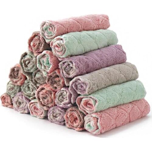 Dishcloth Double-sided Water Absorbent Kitchen Dish Washing Rag Microfiber Scouring Pad Household Cleaning Cloth Wiper