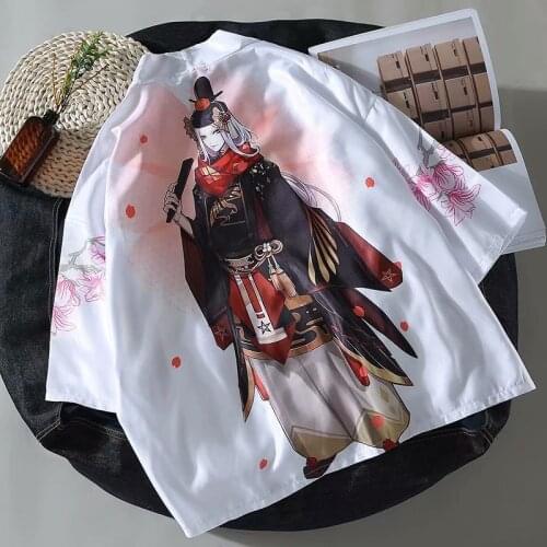 Japanese retro kimono shirt mens cardigan couples loose thin middle sleeve shirt Taoist robe