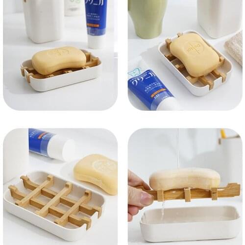 High Quality Creative Modern Simple Bathroom 13.2*8.5*2.5cm Anti Slip Bamboo Fiber Soap Dish Tray Holder SN3660