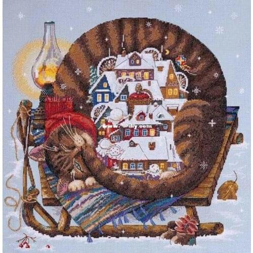 Top Quality Cute Lovely Counted Cross Stitch Kit Cosy winter Leisure Sleeping cat Winter house animal 10522