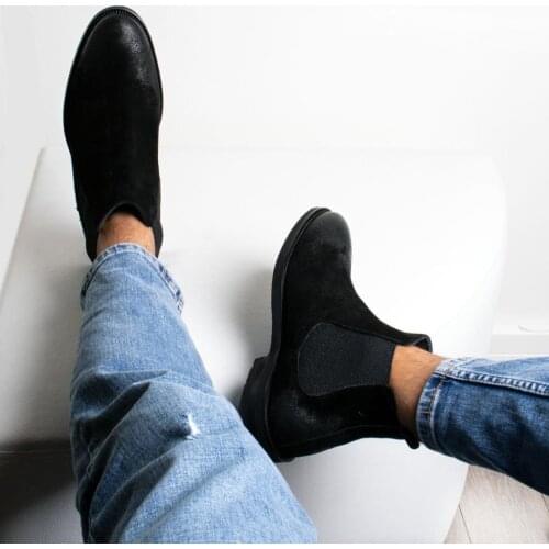 IBAY DAVIES erkaklar qora haqiqiy suede sweat casual boots