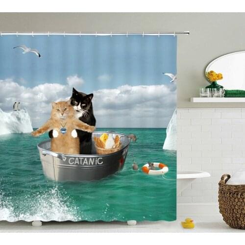 Cat Shower Curtains Bathroom Shower Curtain Cute 3D Fabric Shower Curtain with Hooks Funny Waterproof Shower Curtain or Mat