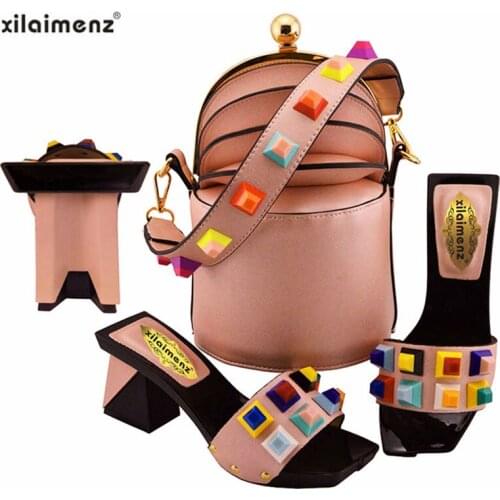Pink Color 2019 Spring New Arrivals Italian Women High Quality Shoes and Nice Bag to Match Novelty Style for Wedding Party
