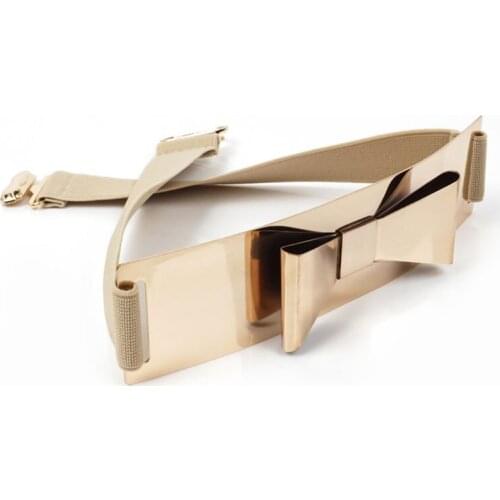 Womens Belt Full Metal Bow Decoration Skinny Butterfly Leather Waist Belt for Slim and Narrow Dress d88