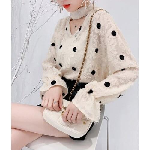 Women summer dress Spring 2019 fashion pullover Tall waist spots dress plus size Turn-down Collar Long sleeve dress