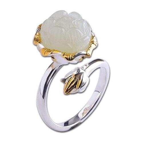 Vintage Ladys Ring Authentic 925 Sterling Silver Adjustable Natural Jade Ring For Women Fine Jewelry Special Handmade 2019