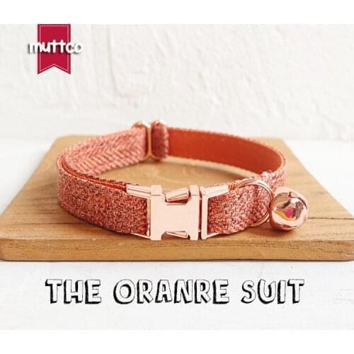 10pcs/lot MUTTCO retail with rose gold high quality metal buckle collar for cat THE ORANRE SUIT design 2 sizes UCC069M