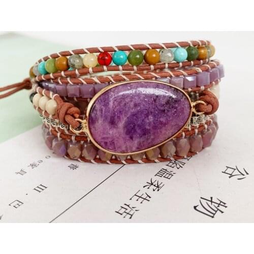 Amazons New Crystal Natural Stone Hand Woven Winding Bracelet Colorful Purple Crystal Bracelet Womens Bracelet