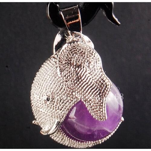 Free Shipping Fashion Jewelry 18x20mm Natural Purple Crystal Elephant Ball Women Men Pendant Bead C3733