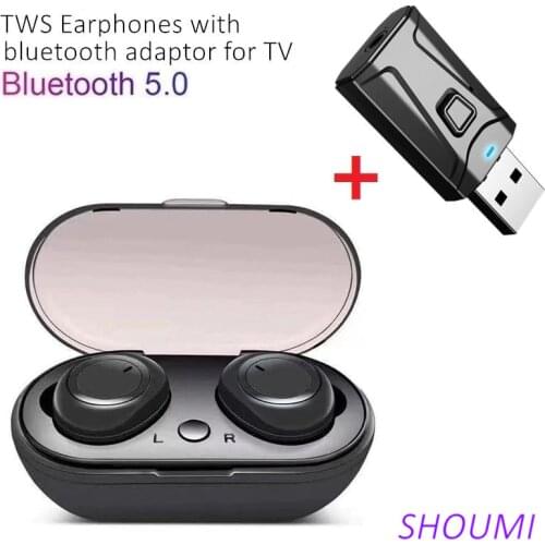 Bluetooth TWS Earphone Wireless Earbuds Sports Waterproof TWS Headset USB Bluetooth TV Adaptor with Mic Use For Television PC