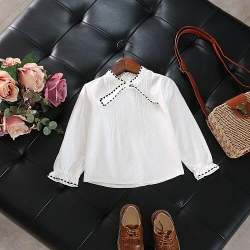 Girl Blouse 2017 Autumn Baby Girl Clothes Children Clothing Kids Bowknot Collar Cotton Solid Shirt Long Sleeve Princess Clothes