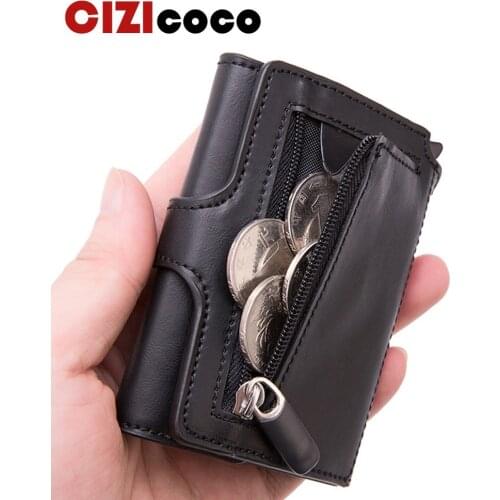 Pop-up RFID Black Wallet ID Card Case Men RFID Button Credit Card Holder High Quality Metal Aluminum Auto Coin Purse