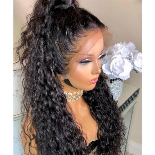 Black Curly Hair Lace Wigs Swice Lace Synthetic Lace Front Wigs for Women Middle Part with Baby Hair