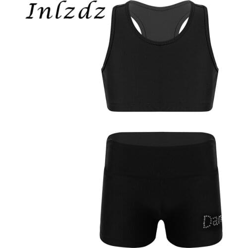 Kids Girls Tankini Ballet Leotard Dancewear Athletic Outfit Racer Back Crop Top with Bottoms Set for Ballet Gymnastics Workout