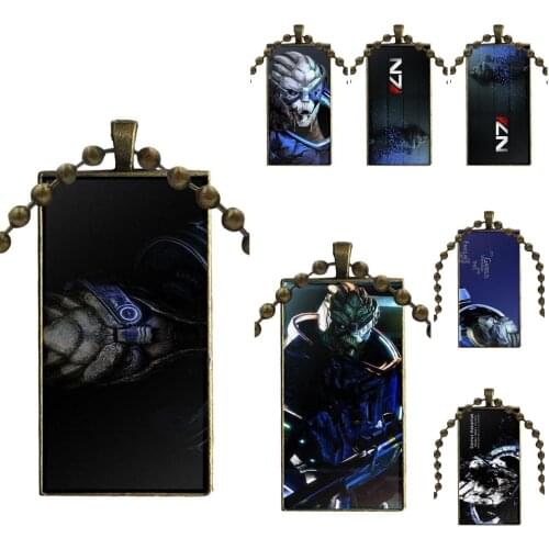 For Girls Handmade Gift Garrus Vakarian Mass Effect Glass Cabochon Choker Pendant Rectangle Necklace Bronze Color Jewelry