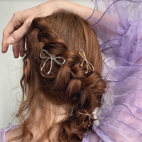 Glossy Bow Bobbie Bobby Pins 2021 Alloy Gold Silver Color Bowknot Barrettes INS Brief Hair Accessories Party Hair Jewelry Bijoux