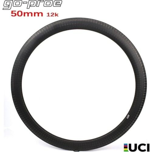 GO-proe 700c Carbon Fiber 50mm 12K Weave Road Bike Rim Crystal Brake Surface Tubular Clincher Tubeless For Racing Bicycle Rims