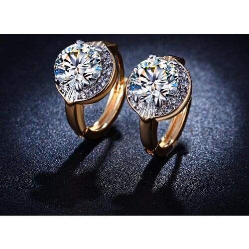 Hainon Fashion Large Round White Zircon Hoop Earring Gold Color Filled Vintage Engagement Lady Jewelry for Wedding