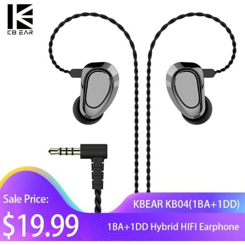 KBEAR KB04 1BA+1DD Hybrid driver HIFI earphone Dj running earbud with 2 pin connector kb06/F1/KB10
