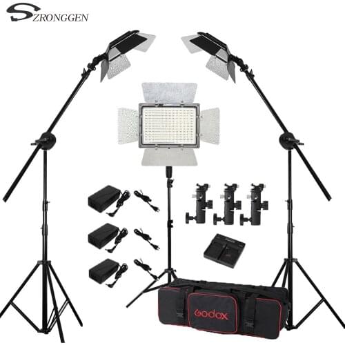 Studio lighting kit 3pcs Yongnuo YN600L II 3200-5500K LED Video Light Panel + Power Adapter + 1.9m Stand + Boom Arm +Bag+Charger