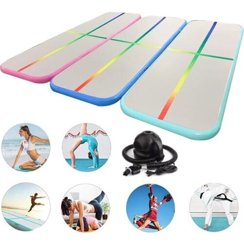 Rainbow Line Air Yoga Gym Mat Free Electronic Pump Home Use Air Floor Mattress Double Wall Facric Gymnastics Sport Mat Airtrack