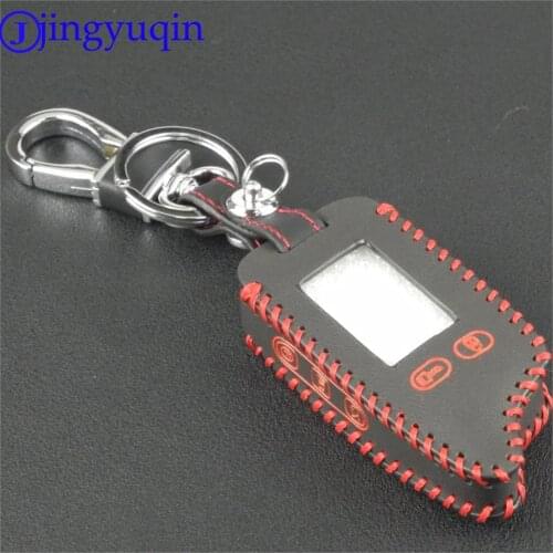Jingyuqin TW9010 TW9030 Leather Case Key Cover For Tomahawk TW 9010 9030 TwoWay Alarm LCD Remote Keychain Hand-Made Style