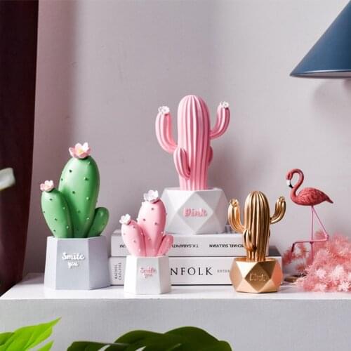 Creative Cactus Figurine With Lighting Home Decorations For House Decoration Room Simulation Interior Room Sculptures Modern Art