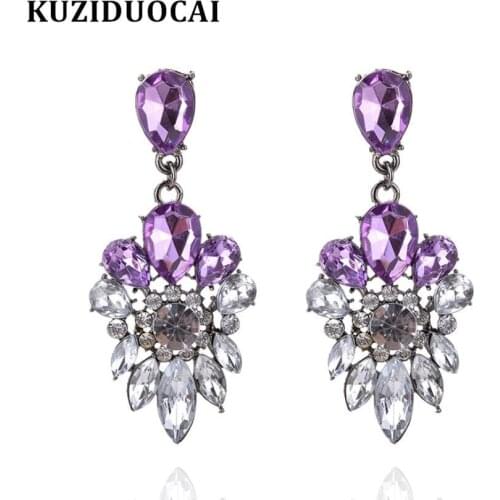 Kuziduocai New Fashion Bohe Jewelry Crystal Flowers Droplets 3*6cm Big Stud Earrings For Women Brincos Statement Pendientes A-41