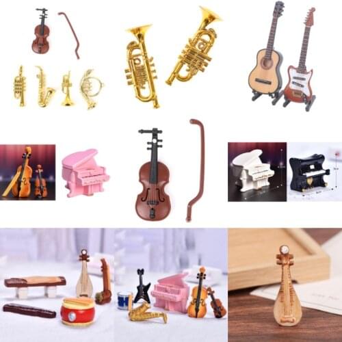 1/12 Dollhouse Miniature Accessories Mini Pipa Chinese Instrument Model Toys Simulation Musical Instrument Model Doll House