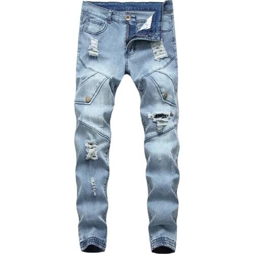 2021New Mens Slim Jeans Black Ripped Printed Mens Denim Jeans Mens Jeans