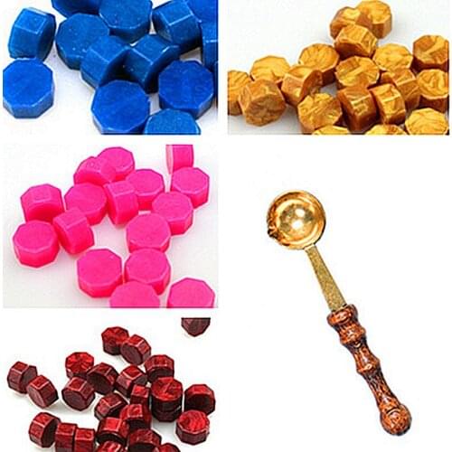 WYSE 30pcs Octagon Sealing Wax set Brass Spoon Seal Stamp Beaded Waxes for Wedding Post Vintage craft Decor card making tools
