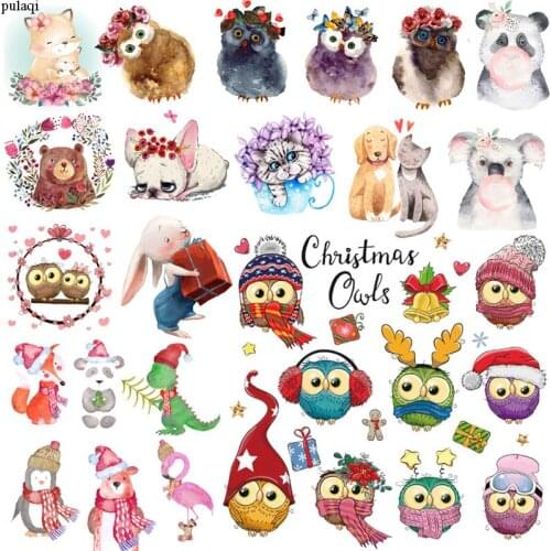 Pulaqi Rabbit Patches Unicorn Stripes Thermal Stickers On Clothes Iron On Transfer Patches For Clothing Cartoon Animals Applique