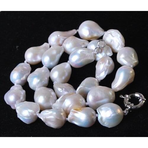 NATURAL LARGE 12-16MM WHITE BAROQUE CULTURED PEARL NECKLACE 18