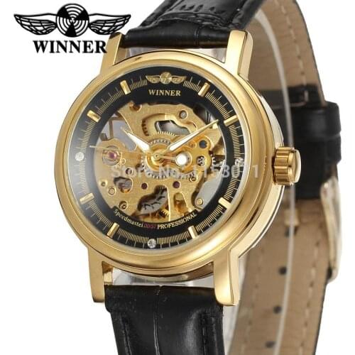 WRL8048M3G6 Latest Winner Automatic skeleton women black color dial with gift box dress watch leather strap factory company
